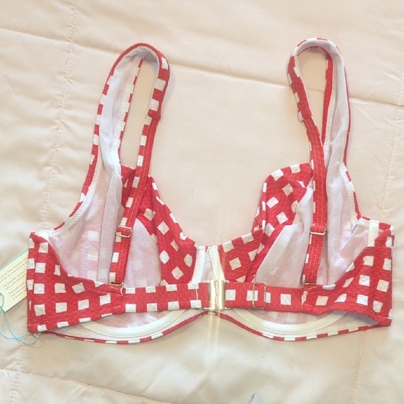 NWT Sea Level Swim Red and White Checkered Bikini Top, US 12 - Picture 4 of 6